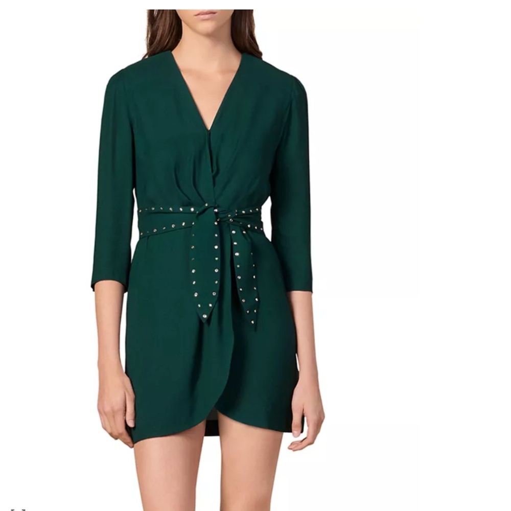 Sandro Prunel Green Belted Mini Dress - New with Tags